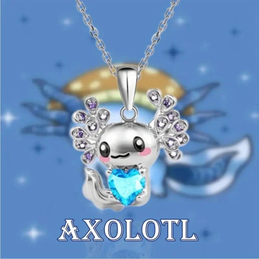 NEW Axolotl Necklace in Silver/Blue Gem
